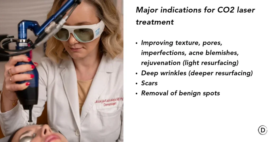 CO2 laser treatment for skin texture, wrinkles, scars and benign facial spots