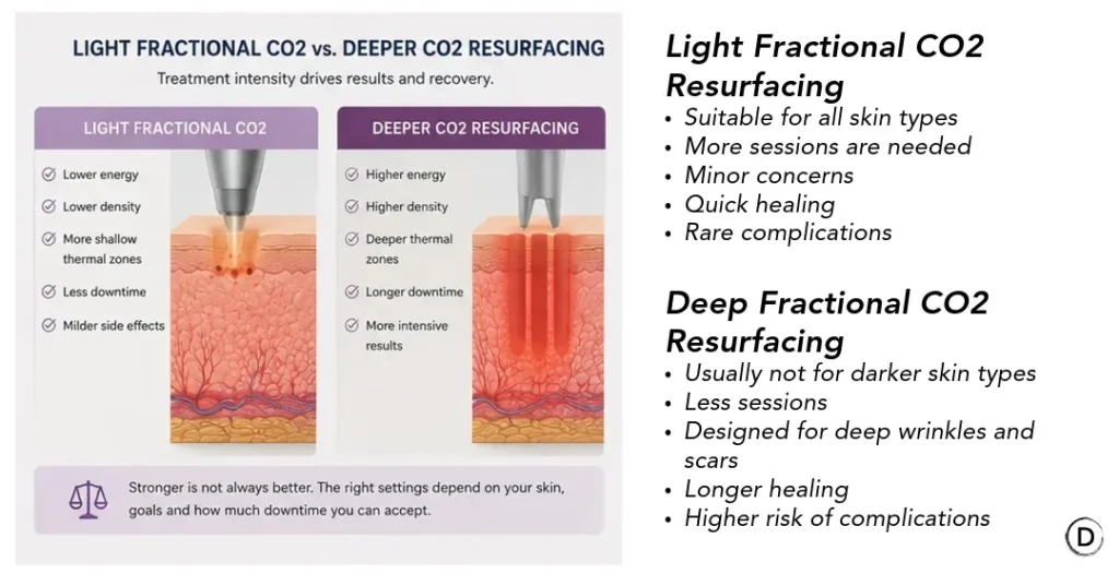 Comparison of light fractional CO2 resurfacing and deeper CO2 laser treatment